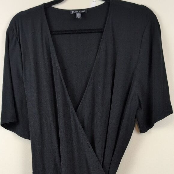 Eileen Fisher Elegant Black Wrap Dress Classic Crepe Fabric Size 16 - Picture 4 of 8